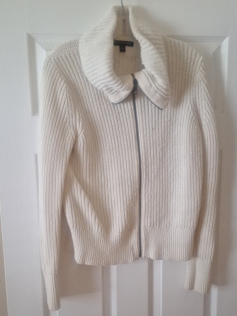 Banana Republic Cream Zip-Front Ribbed Turtleneck Sweater